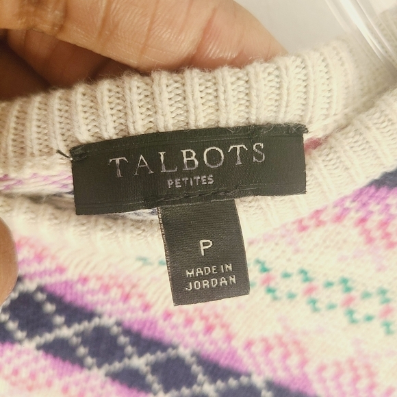 Talbots Petite | Women's Pink Fair Isle Back Zipper Cardigan Sweater (Size P) - Picture 3 of 15